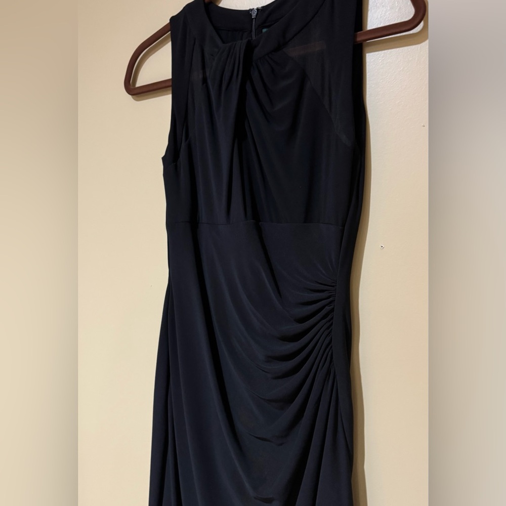 Ralph Lauren Black Sleeveless Ruched Midi Dress